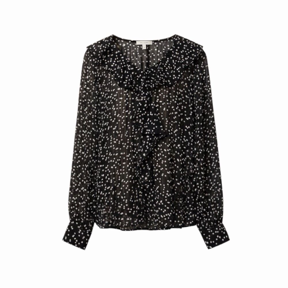 Isaac Mizrahi IMNYC Sheer Chiffon Ruffle Polka Dot Blouse Top S